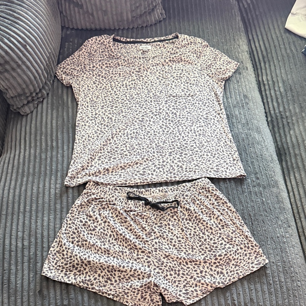 Nicole Miller Black and White Leopard Print Pajama Set